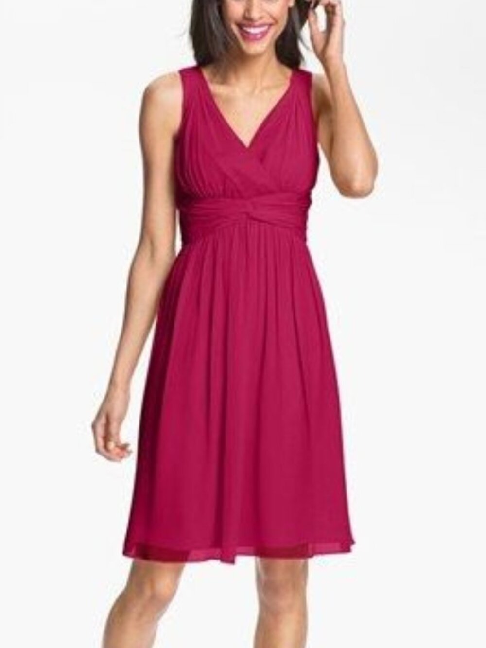 Donna Morgan Jessie Hibiscus Twist Waist Chiffon Dress, 0